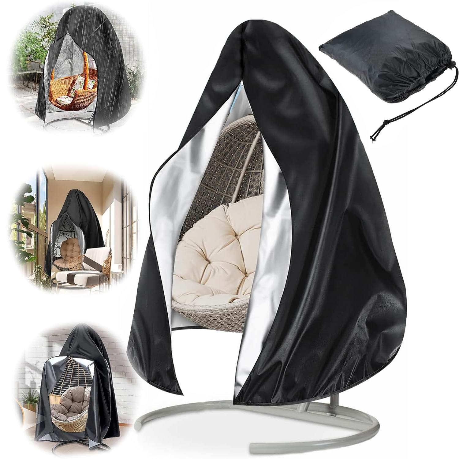 Egg Chair Cover with Zipper, 75 x 45 inches Patio Hanging Swing Chair Cover, Waterproof/Windproof Heavy Duty Weather Resisatnt Outdoor Hanging Chair Cover - Walmart.com