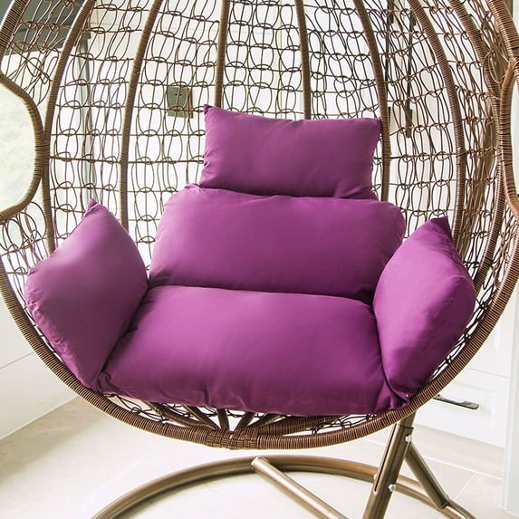 Egg Chair Cushion with 8 Securing Straps, Water-Repellent & Fade-Resistant Faux Linen, Removable Cover, Replacement Cushion for Most Single Outdoor Hanging Swing Egg Chairs – Purple