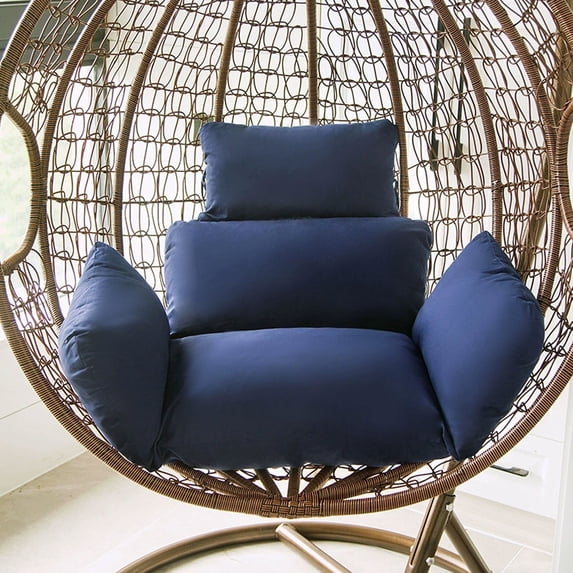 Egg Chair Cushion with 8 Securing Straps, Water-Repellent & Fade-Resistant Faux Linen, Removable Cover, Replacement Cushion for Most Single Outdoor Hanging Swing Egg Chairs – Blue