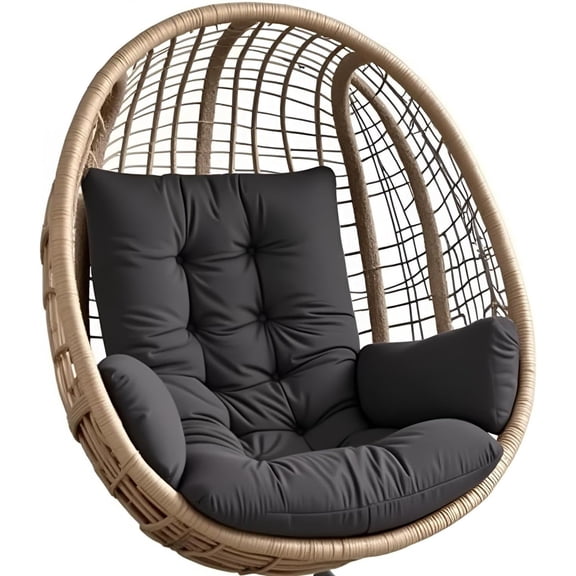 Egg Chair Cushion Indoor/Outdoor Hanging Basket Seat Cushions Replacement, Hammock Swing Pad Cushion with Armrest (OnlyCushion)(Black)