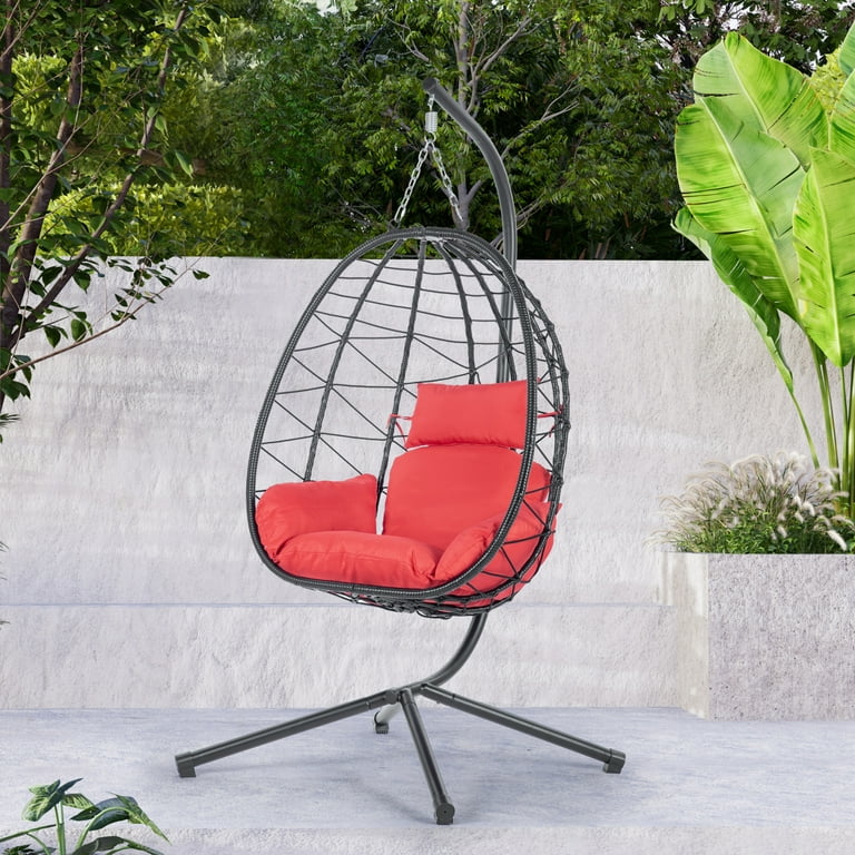 Egg Chair with Cushion Metal Hanging Hammock C Stand for Chair Hanging Swing Egg Chair for Indoor Outdoor With Weather Resistant Finish Sturdy Red Walmart