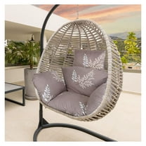 Egg Chair Cushion Replacement - Ultra Soft & Thick Swing Chair Pad with Headrest - Indoor/Outdoor Hanging Basket Seat Cushion, Removable & Washable Cover - Coffee_BeigeLeaf
