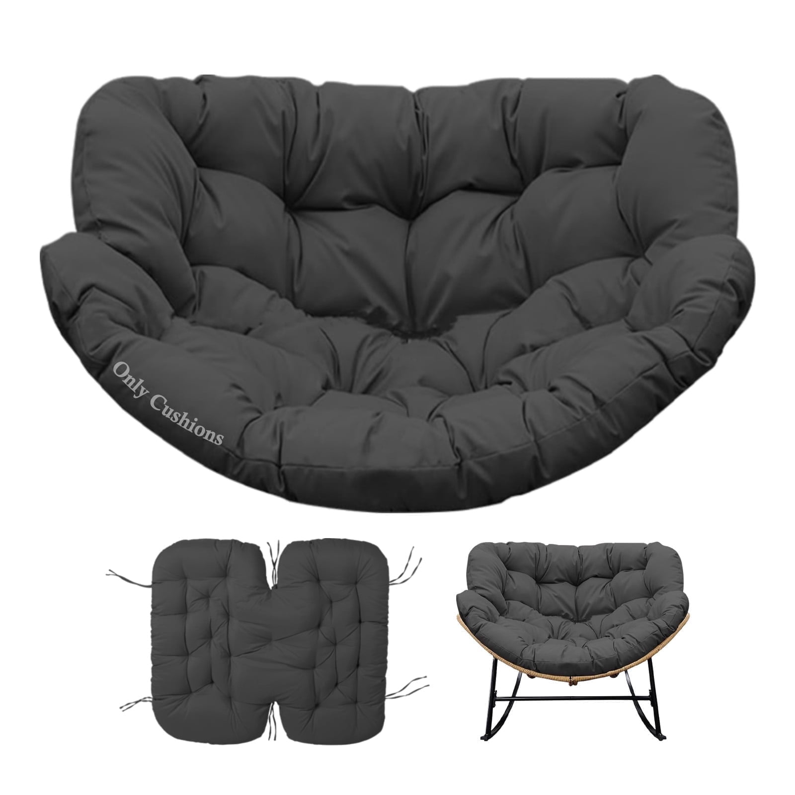 Egg Chair Cushion Replacement Waterproof – Outdoor Rocking Chair Cushions 6.3" Thick UV Resistant with 6 Straps for Patio, Balcony, Garden, Dark Gray
