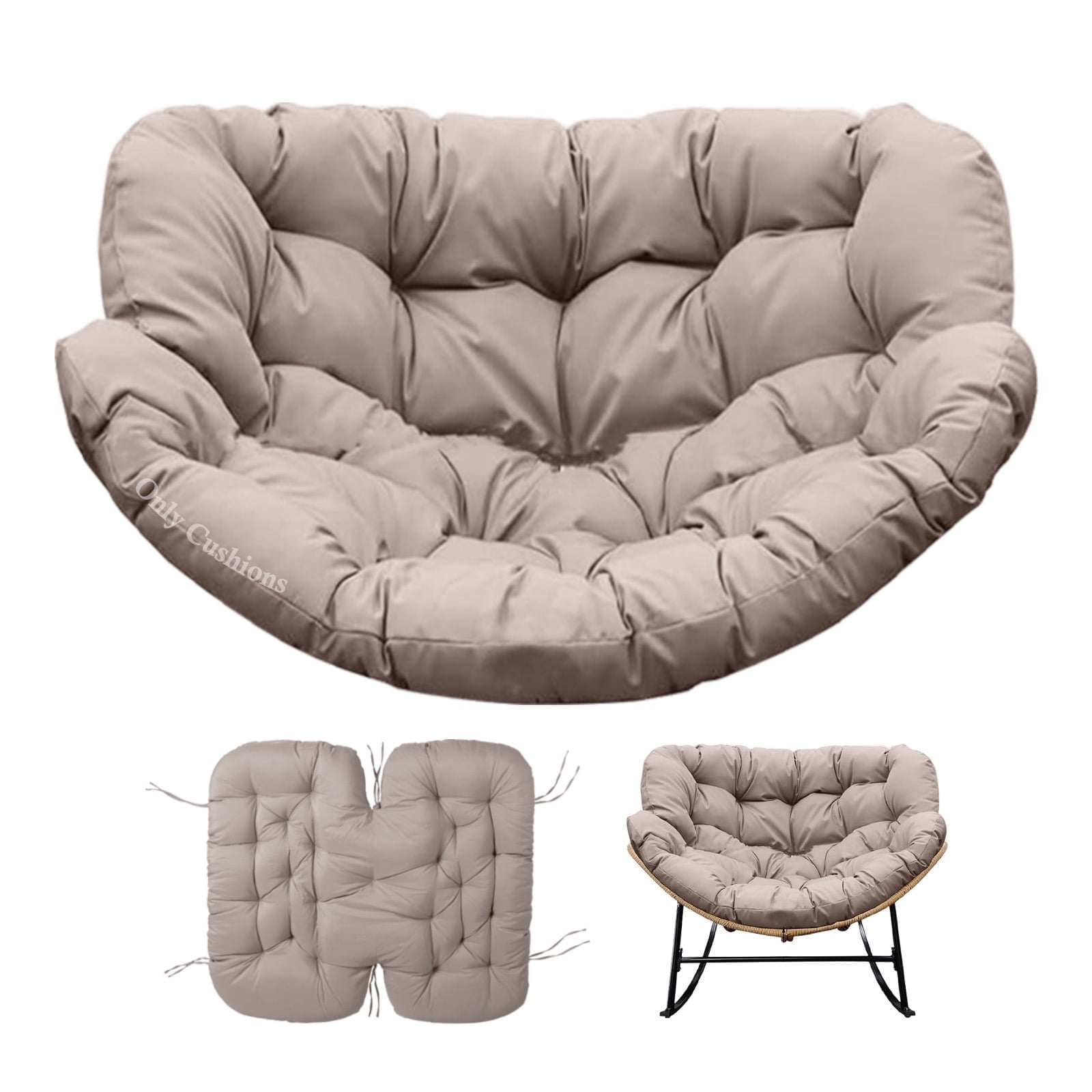 Egg Chair Cushion Replacement Waterproof – Outdoor Rocking Chair Cushions 6.3" Thick UV Resistant with 6 Straps for Patio, Balcony, Garden, Khaki