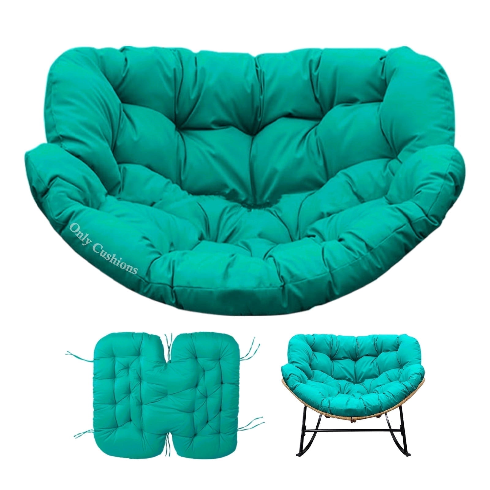 Egg Chair Cushion Replacement Waterproof – Outdoor Rocking Chair Cushions 6.3" Thick UV Resistant with 6 Straps for Patio, Balcony, Garden, Lake Blue