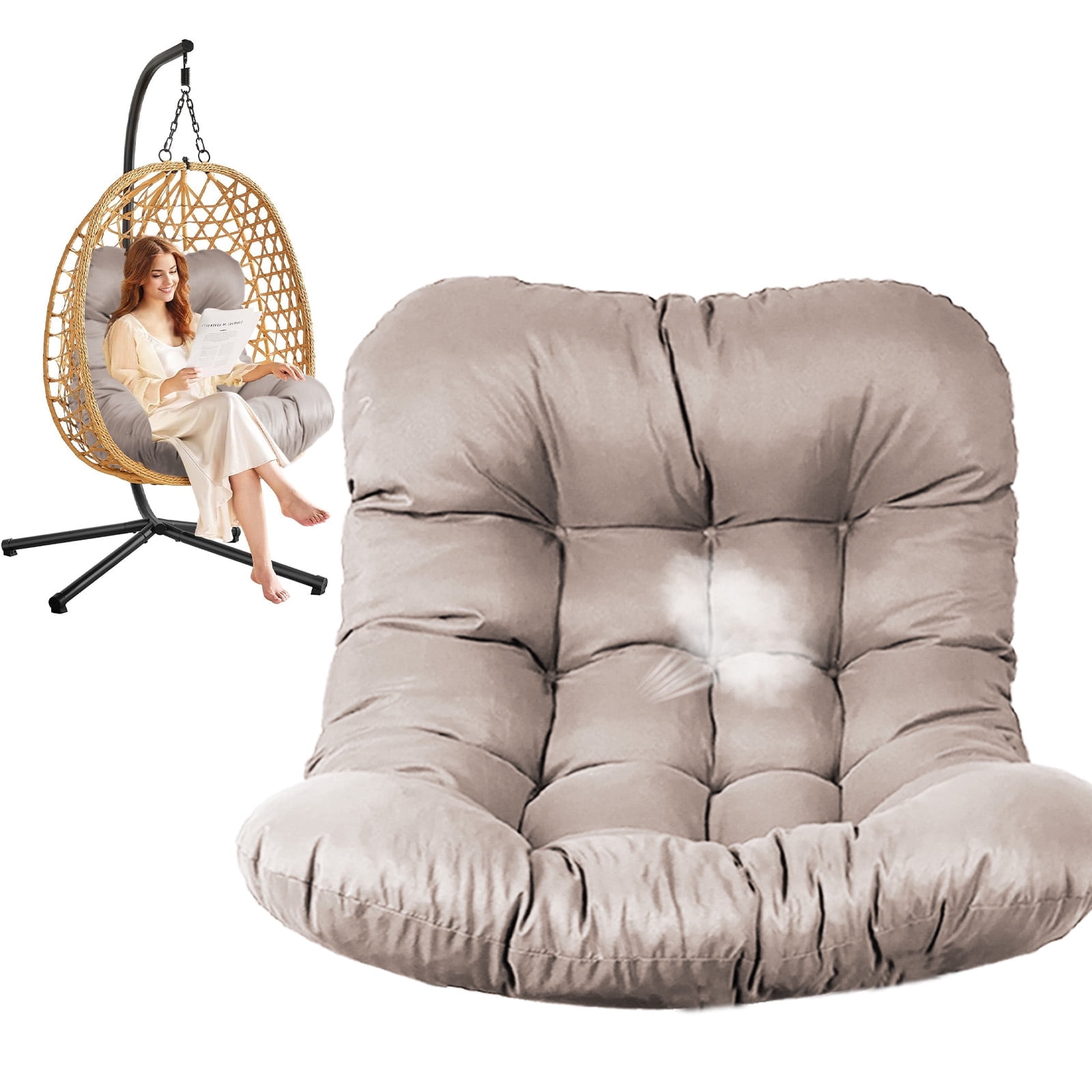 Egg Chair Cushion Replacement, Waterproof Hanging Basket Seat Cushion, U-Shape Swing Chair Cuhsion 37x49 Inches for Indoor Outdoor Patio Porch Furniture (Only Cushion)