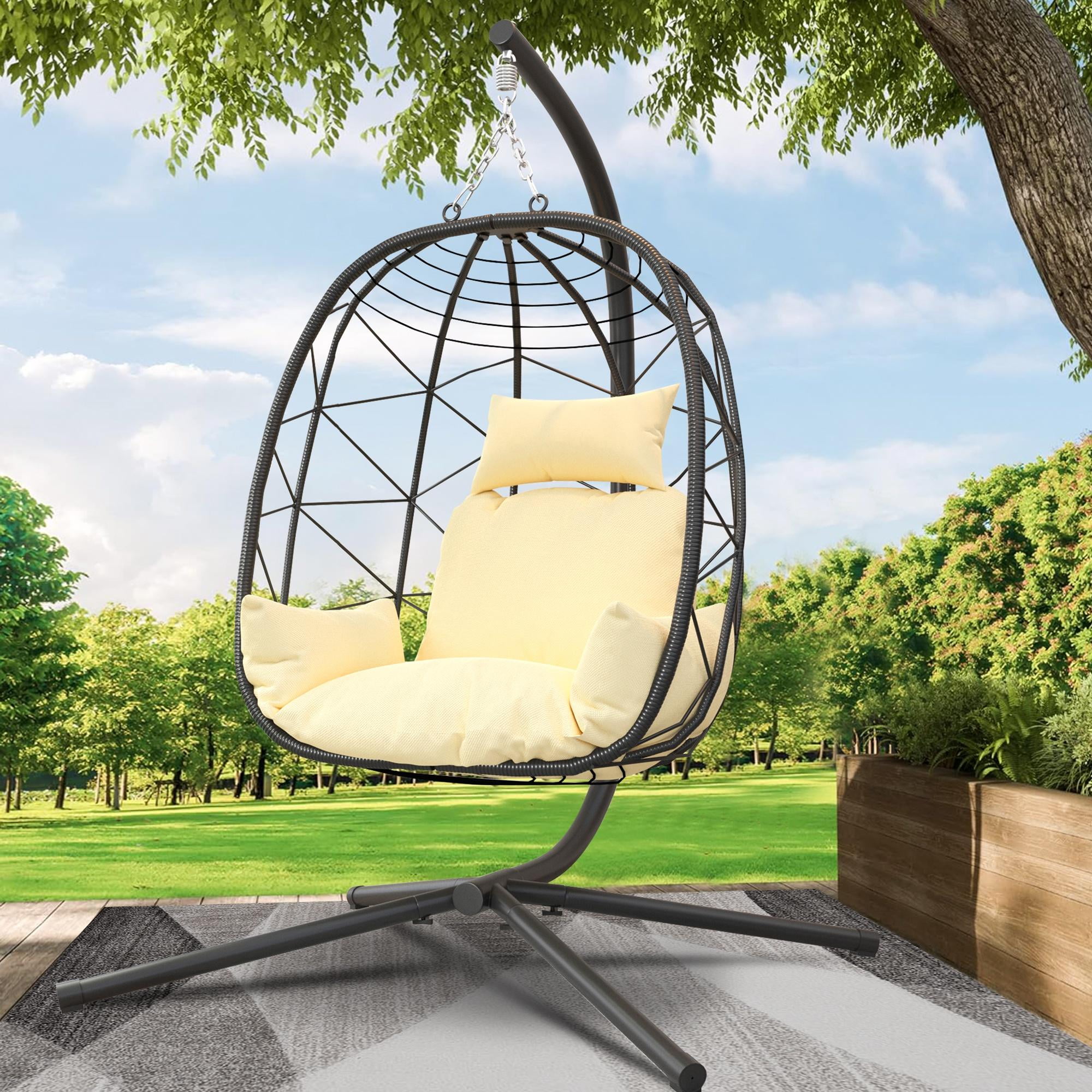 BTMWAY Outdoor Wicker Hanging Egg Chair with Stand, Patio Swing Hammock ...