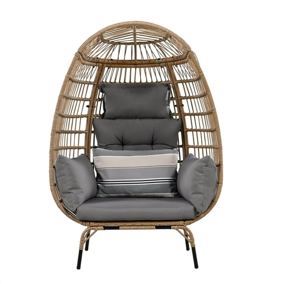 Egg Chair Outdoor with Removable Cushion, Outdoor Patio Lounge Chair with 350lbs Capacity, Suitable for Courtyard, Garden, Balcony or Indoor, Gray