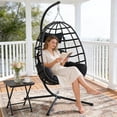 thumbnail image 1 of Egg Chair Outdoor with Stand, Indoor Wicker Hanging Egg Swing Chair with Cushion & Headrest, 350lbs Capacity for Patio, Bedroom, 1 of 9