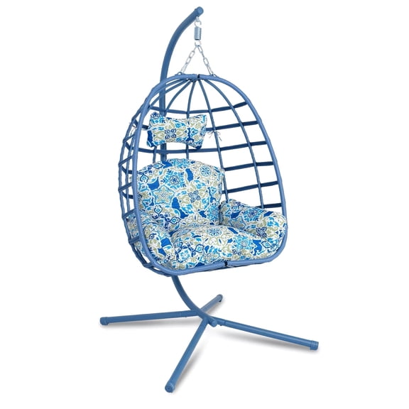 Egg Chair Outdoor with Stand, Indoor Wicker Hanging Egg Swing Chair with Cushion & Headrest, 350lbs Capacity for Patio, Bedroom
