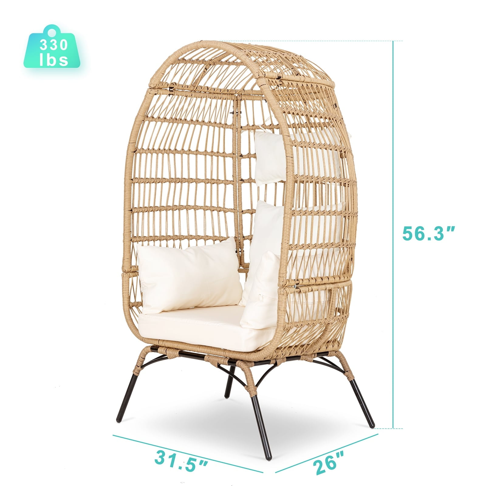 Egg Chair Patio Rattan with Cushion Wicker Basket Chair Outdoor Indoor