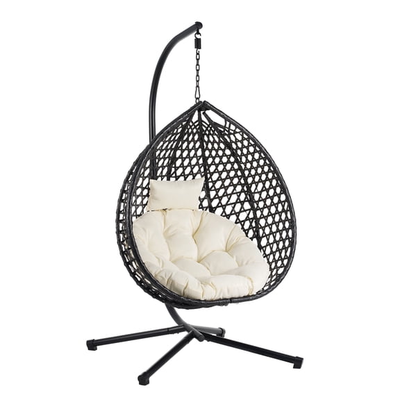Egg Chair with Stand, Durable Hanging Egg Chair with Rattan Weaving, Comfortable Indoor Outdoor Swing Hammock Chairs with Soft Removable Cushion, Suitable for Balcony, Bedroom, or Garden