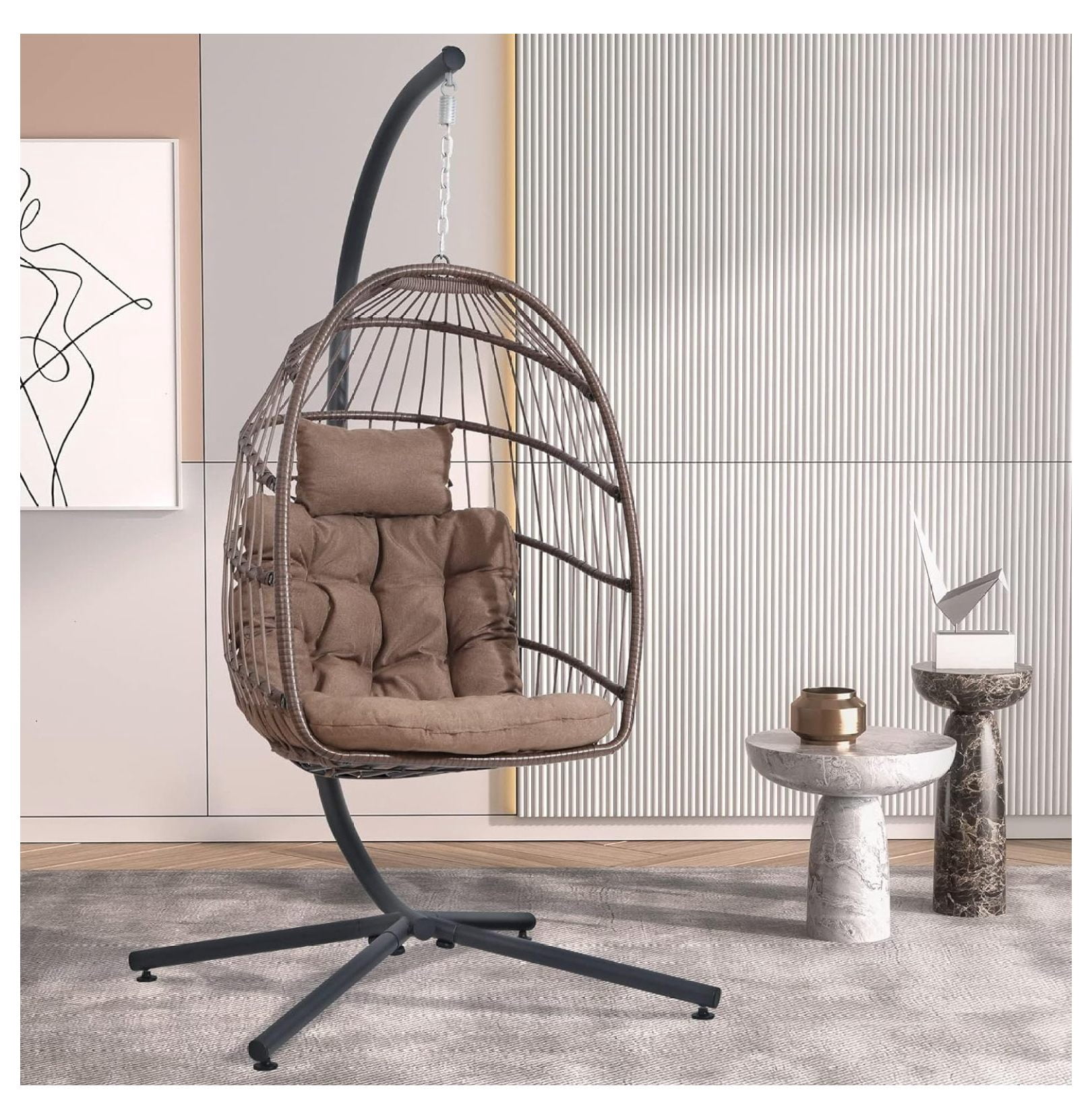 Egg Chair with Stand, Hanging Egg Swing Hammock Chair with Stand, Indoor Outdoor Wicker Egg ...