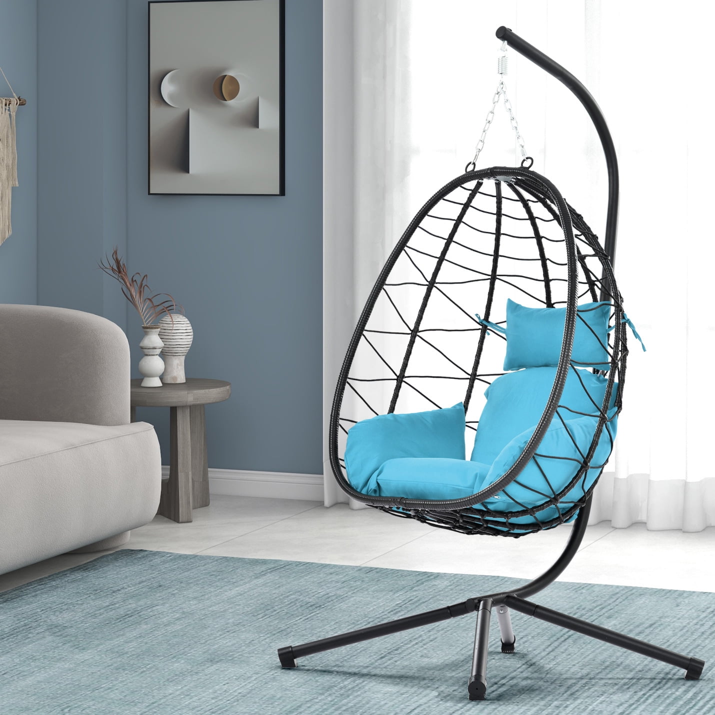 Egg Chair with Stand Indoor Outdoor Swing Egg Chair, Patio Wicker Swing ...