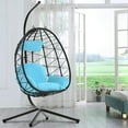 thumbnail image 1 of Egg Chair, Swing Chair with Stand, Outdoor PE Wicker Hanging Chair with Cushion, Heavy Duty Lounge Basket Chair, 300 lbs Capacity, Relaxing Chair for Patio, Balcony, Backyard, Blue, D6509, 1 of 9