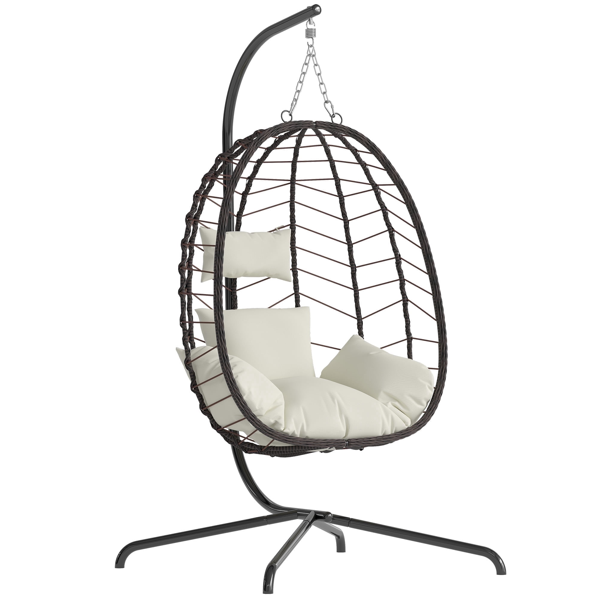Egg Chair with Stand, Patio Wicker LHBcraft Hanging Chair, Hammock Swing Chair, 350LBS Capacity for Bedroom, Balcony, Garden(BR-BE)