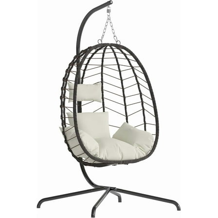 Egg Chair with Stand, Patio Wicker Bifanuo Hanging Chair, Hammock Swing Chair, 350LBS Capacity for Bedroom, Balcony, Garden(BR-BE)
