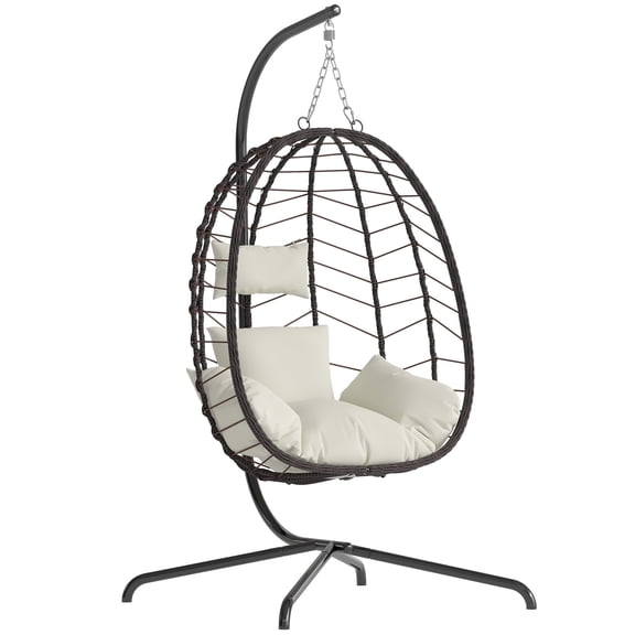 Egg Chair with Stand, Patio Wicker Bifanuo Hanging Chair, Hammock Swing Chair, 350LBS Capacity for Bedroom, Balcony, Garden(BR-BE)