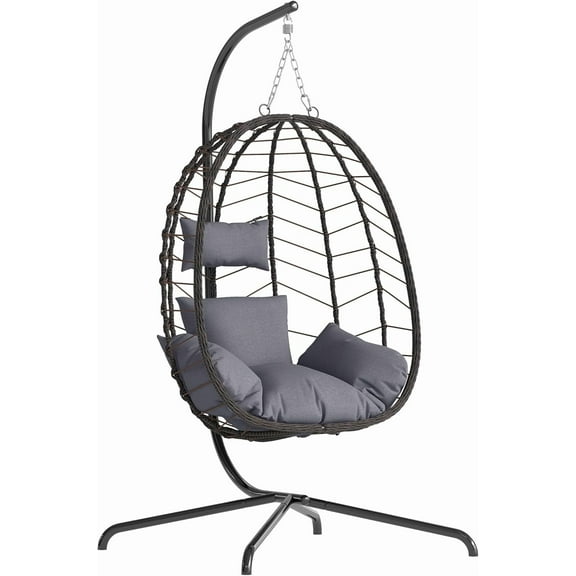 Egg Chair with Stand, Patio Wicker Bifanuo Hanging Chair, Hammock Swing Chair, 350LBS Capacity for Bedroom, Balcony, Garden(BR-GR)