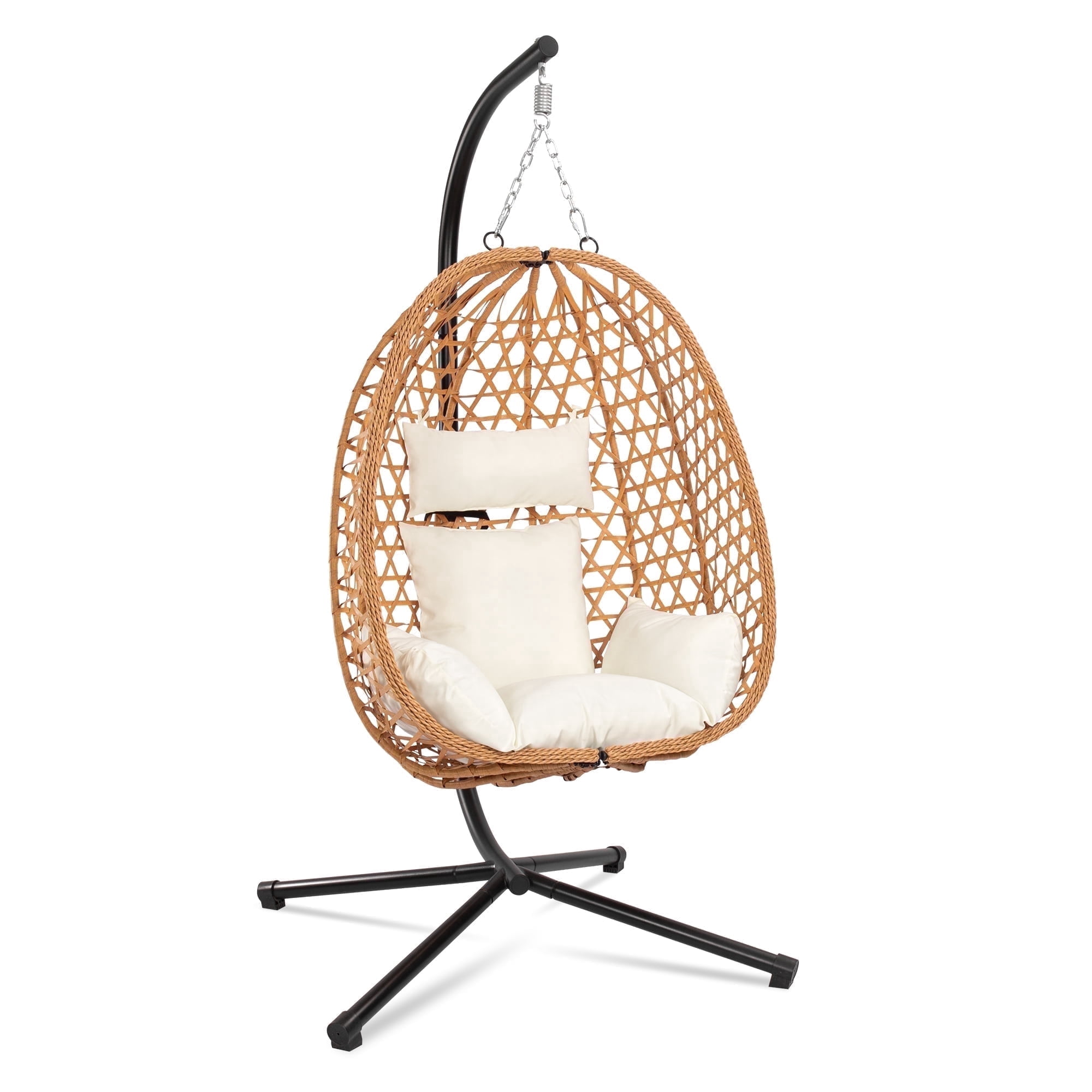 Egg Chair with Stand, Patio Wicker LHBcraft Hanging Chair, Hammock Swing Chair, 350LBS Capacity for Bedroom, Balcony, Garden