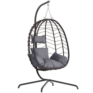 Egg Chair with Stand, Patio Wicker LHBcraft Hanging Chair, Hammock Swing Chair, 350LBS Capacity for Bedroom, Balcony, Garden