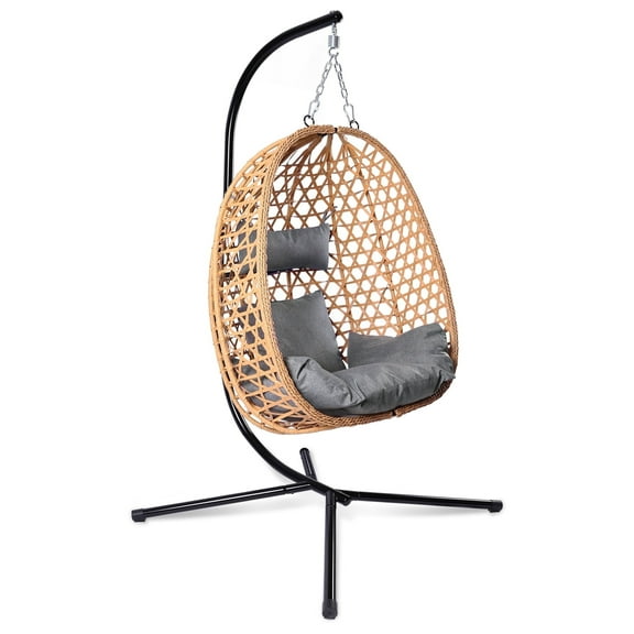 Egg Chair with Stand, Patio Wicker Bifanuo Hanging Chair, Hammock Swing Chair, 350LBS Capacity for Bedroom, Balcony, Garden