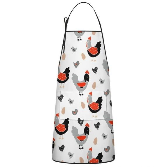 Egg Chicken Pattern Apron-Garden Aprons for Women with Pockets-Cotton Linen Waterproof Kitchen Cooking Gardening Aprons Adjustable for Kitchen,Cooking,BBQ and Salon 33x27 Inch