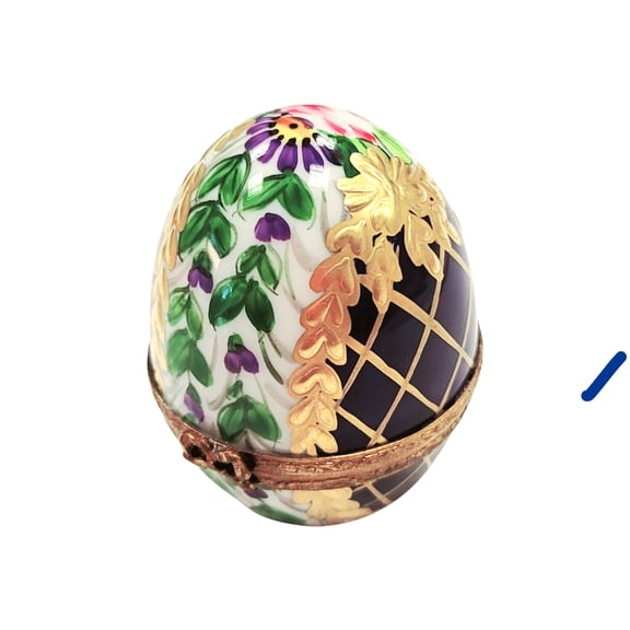 Cobalt Blue Gold Egg for Elegant Collectors Limoges Box Porcelain Figurine