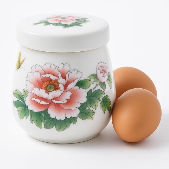 Egg Coddler Set with Lid - Ceramic Egg Cooker, 220ml Porcelain Egg Coddler with Lid, Soft Boiled Egg Maker for Breakfast, Steamed Egg Dish, Single or Double Egg Cooking, Chawanmushi Cups