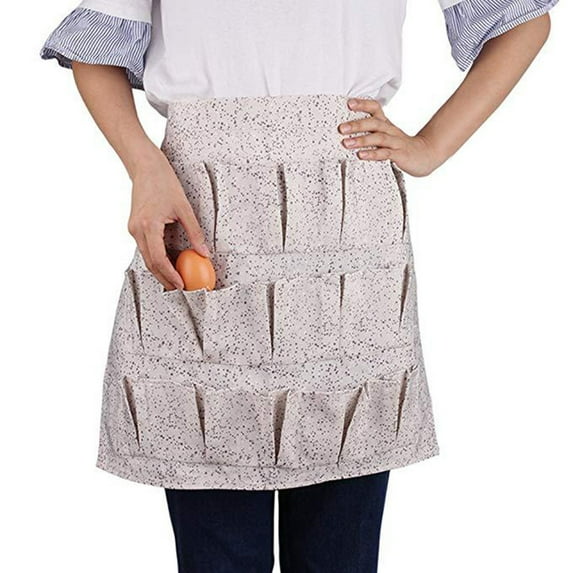 Egg Collecting Apron 29x25cm 12 Pocket Double Stitched Pleated Farmhouse Chicken Coop Gathering Poly Machine Washable Hands Free Storage Waistband