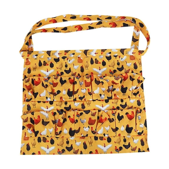 Egg Collecting Apron - Multiple Pockets, Chicken Print, Polyester, Durable, for Farm Poultry Care & Harvesting, Adult Fit