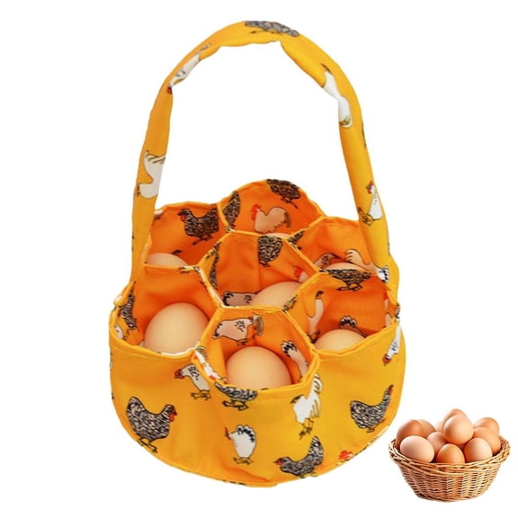 Egg Collecting Basket, Protect Eggs during Transport, Yellow, 20 cm Height/Diameter, Canvas Material, Multiple Pouches