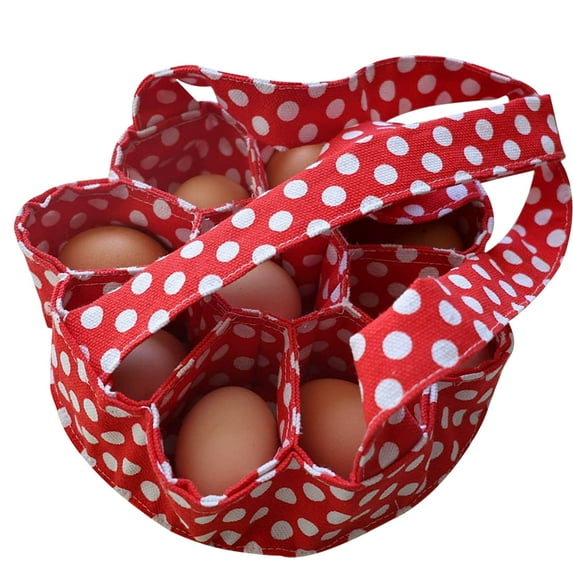 Egg Collecting Basket Set | Mini Canvas Basket with 7 Protective Egg Bags, Farmhouse Chicken Print, Durable Handle, Shock-Absorbing Cushions | Fresh Egg Carrier for Backyard Poultry, 8"x2.6" Size