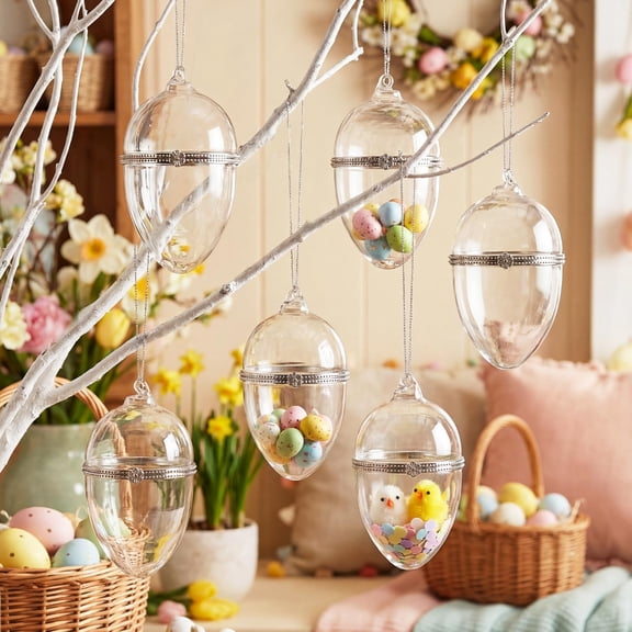 Egg Colored Hinged Glass Fillable Easter Ornament for Holiday and Home Decor