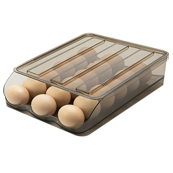Egg Container With Lid For Refrigerator Auto Rolling Egg Holder Large Capacity Egg Organizer Tray Bins Stackable Fresh Storage Box For Fridge Plastic brown(1 Layer)