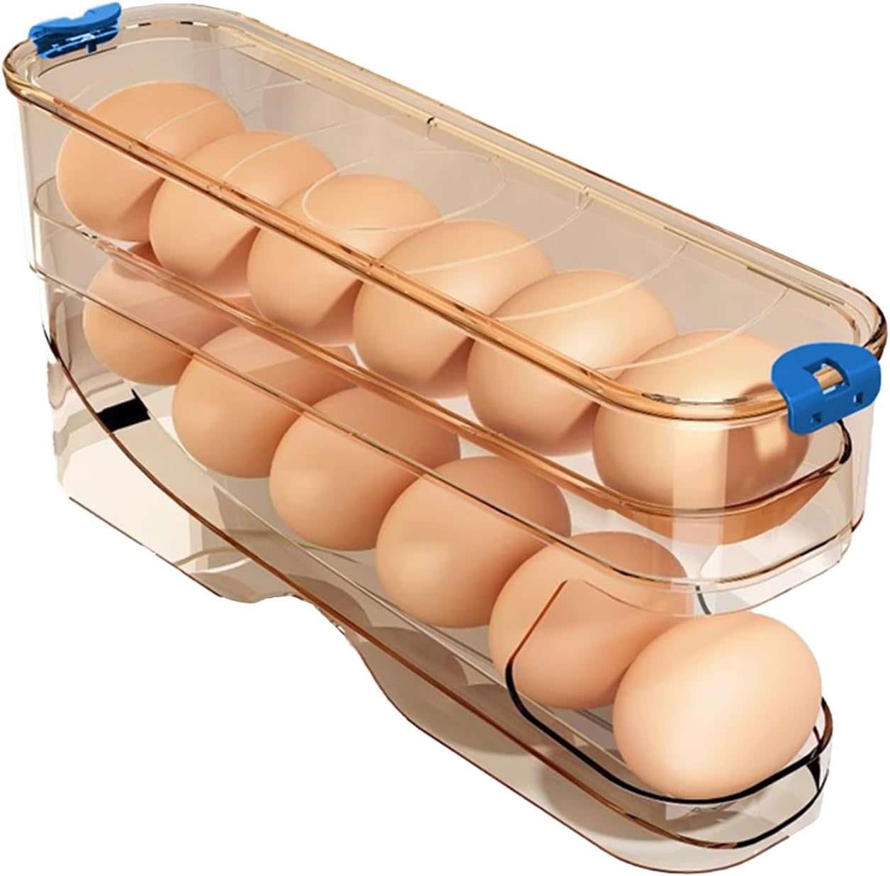 Egg Container for Refrigerator Clear Stackable Egg Holder for Kitchen Storage and Organization (Dark Brown, 2 Tier)