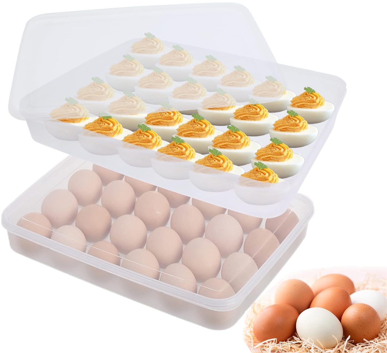 Egg Containers with Lid,Happon 2 Pack Plastic Egg Holder,Storage Container for Fridge,Portable Reusable Stackable Egg Tray Platter Countertop Easter Camping Refrigerator Supplies