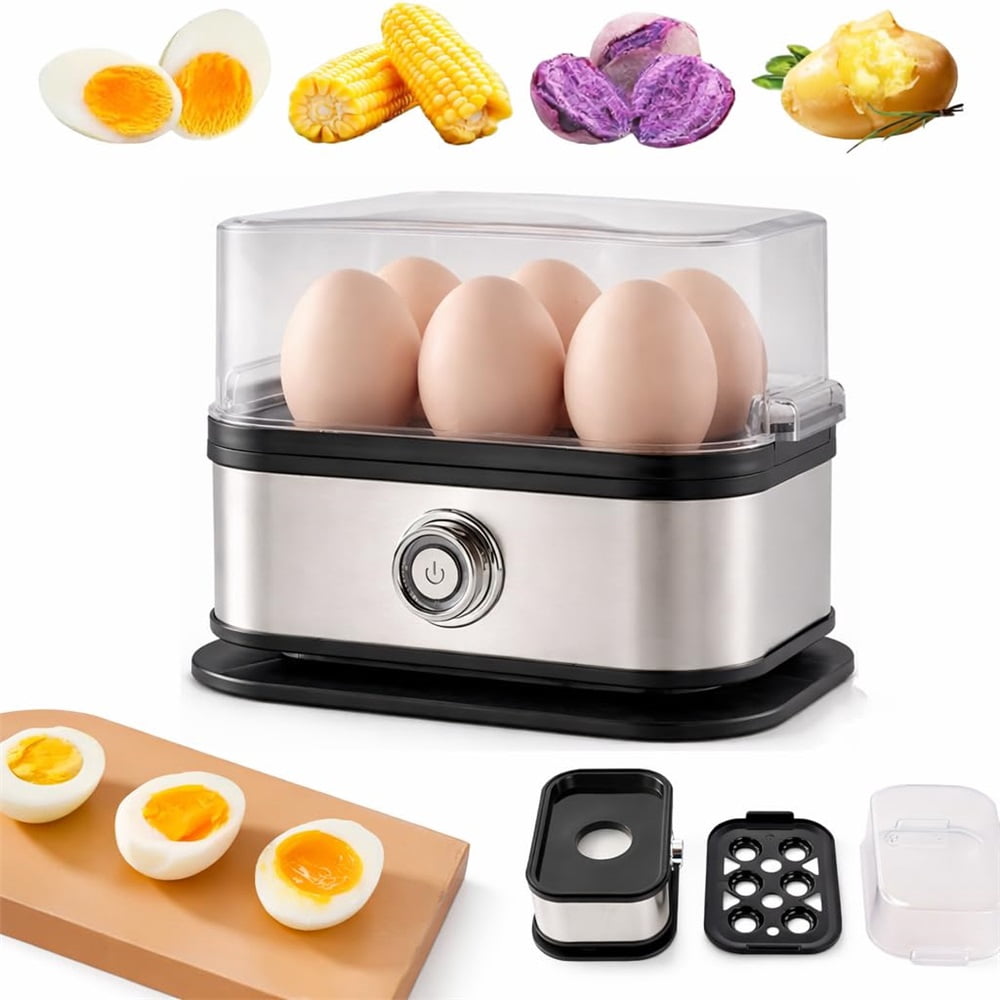 Egg Cooker,2025 New Rapid Egg Cooker 6 Egg Capacity, Soft, Medium, Hard Boiled, Poacher, Stainless Steel Electric Eggs Cooker,Or Hard-Boiled Eggs, Rapid Cook Time (Silver Gray)