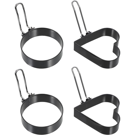 Egg Cooker 4pcs Heart Egg Moulds Iron Fried Egg Molds Egg Cooking Rings Non- Stick Omelette Maker Flat Frying Pan Kitchen Tools for Pancake Breakfast Breakfast Sandwiches