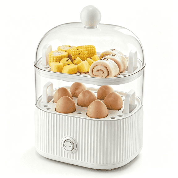 Egg Cooker, Double Layer Boiler Poacher & Steamer, Noiseless Operation, Auto Shutoff Protection, Holds up to 10 Eggs, White
