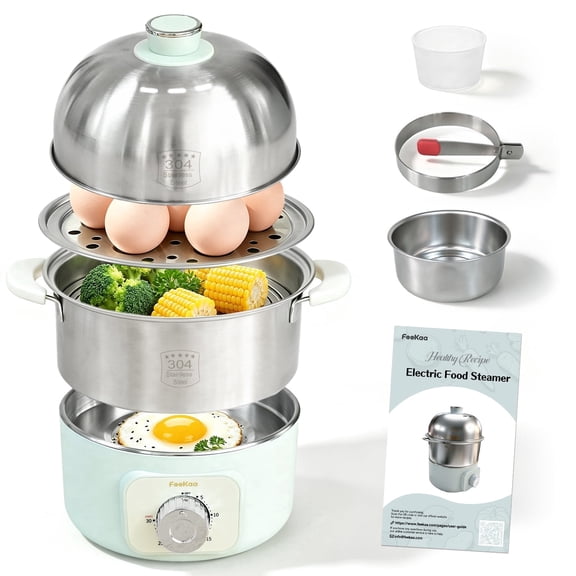 Lacidoll Egg Cooker, Electric Egg Boiler Stainless Steel 14 Eggs Capacity, Rapid Egg Steamer for Soft, Medium, Hard Boiled Eggs, Fried Eggs, Timer, Auto Shut-Off, Dishwasher-Safe, 3.2Qt Green