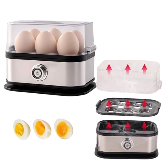 Egg Cooker for Hard Boiled Eggs, Smart Egg Cooker with Auto Shut, Multi-functional Automatic Egg Cooker, Rapid Egg Cooker - 6 Eggs Capacity with Knob Controled