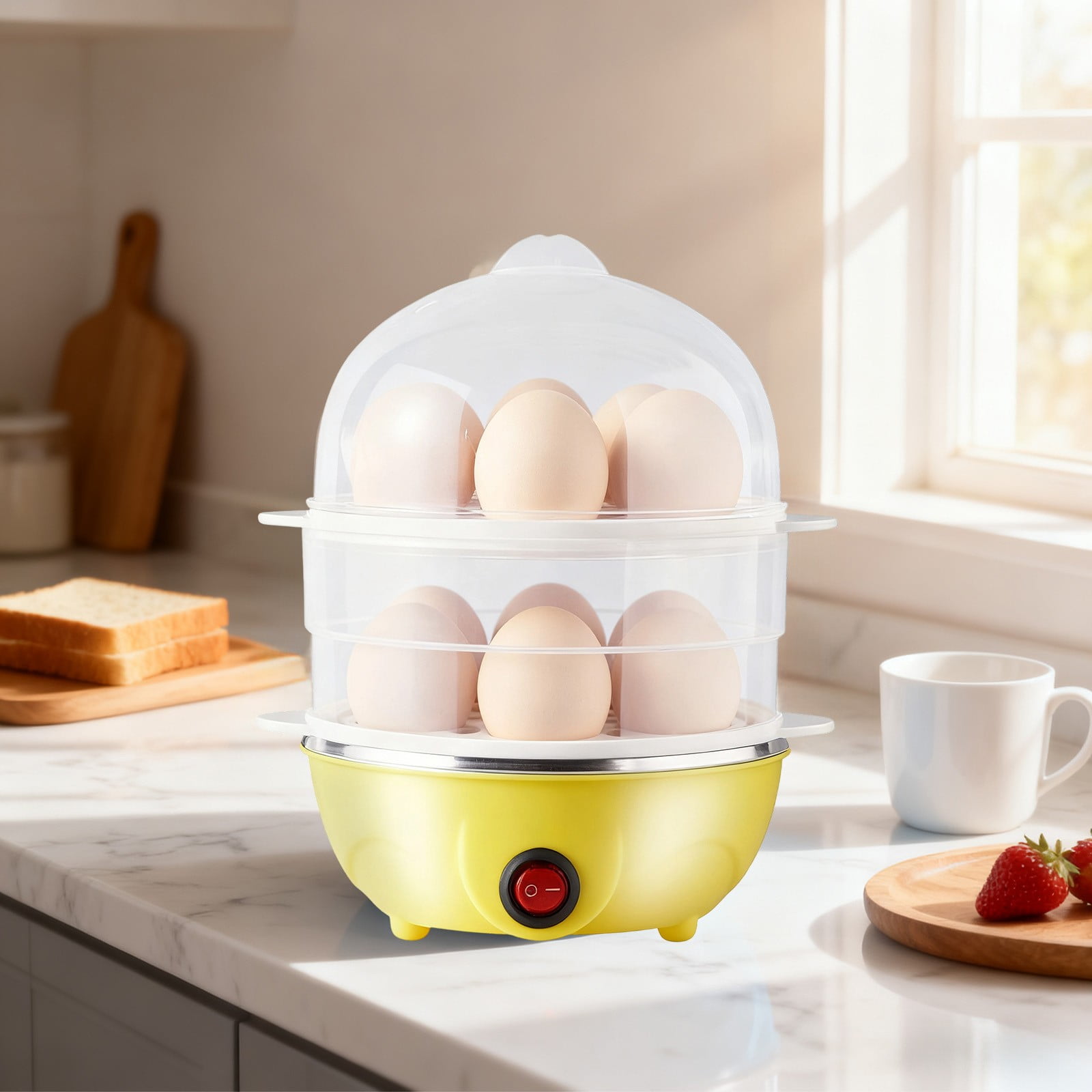 Egg Cooker Mini Stainless Steel Household Double Layer Boiled Eggs Breakfast Maker Small Home Electricity Appliance For Soft Or Hard Eggs R