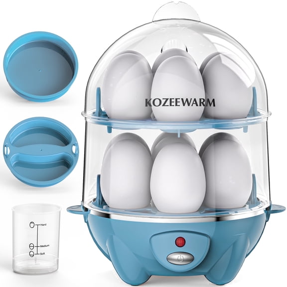 Egg Cooker - Rapid 2-Layer 14 Eggs Boiler with Auto Shut-off, Poacher & Omelette Maker, Easy Clean Stainless Steel Heating Plate for Soft, Medium, Hard Boiled Eggs - Blue