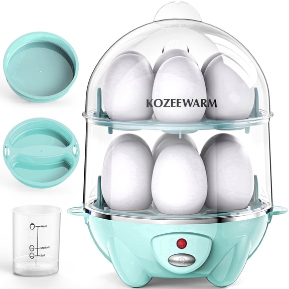Egg Cooker - Rapid 2-Layer 14 Eggs Boiler with Auto Shut-off, Poacher & Omelette Maker, Easy Clean Stainless Steel Heating Plate for Soft, Medium, Hard Boiled Eggs - Green