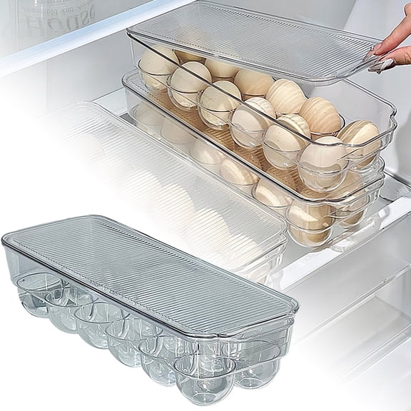 Egg Crate 12.8 x 4.5 x 2.9 Inch, Fits 12 Eggs per Crate, Stackable Egg Tray with Easy Pull Handles, Clear Kitchen Organization for Refrigerator Storage