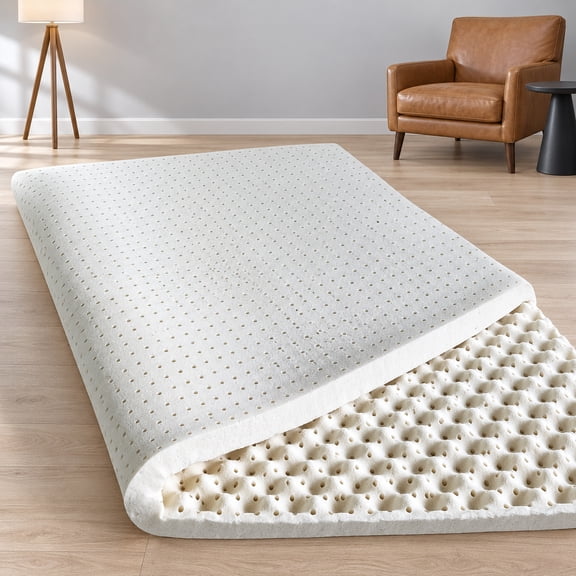 Egg Crate Latex Mattress Topper, Queen 1.4-Inch Soft Plush GOLS Certified Organic Latex, Breathable Pressure Relief, Natural