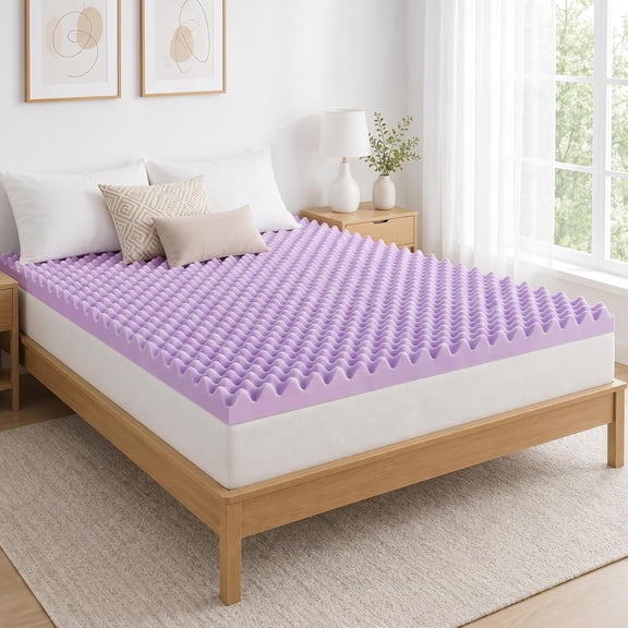 Egg Crate Mattress Topper Queen 3 Inch Gel Infused Memory Foam Lavender Scent Ventilated Purple