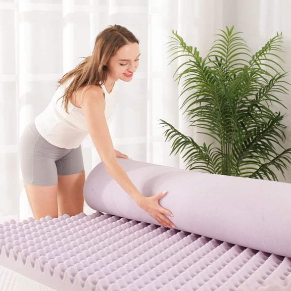 Egg Crate Memory Foam Mattress Topper 3 Inch Queen, Gel Cooling Infused Foam Mattress Topper for Pressure Relief, CertiPUR-US Certified Bed Topper, Purple, 60"×80"