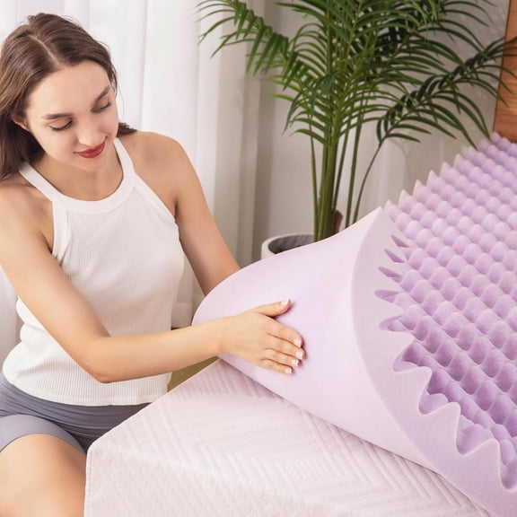 Egg Crate Memory Foam Mattress Topper 4 Inch Queen, Gel Cooling Infused Foam Mattress Topper for Pressure Relief, CertiPUR-US Certified Bed Topper, , 60"×80"